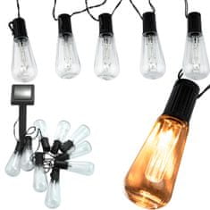 Polux Napelemes kerti lámpa LED dekoratív GIRLANDA LÁNCFÉNY 10x LED izzók EDISON 3000K Meleg fehér