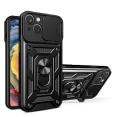 TKG Telefontok Honor X6 - Camshield - fekete szilikon tok, kitámasztó ujjgyűrűvel, csúsztatható kameravédővel