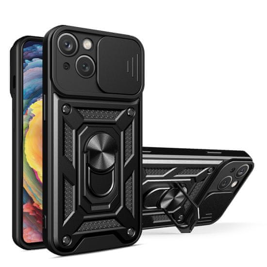 TKG Telefontok Honor 70 Lite 5G - Camshield - fekete szilikon tok, kitámasztó ujjgyűrűvel, csúsztatható kameravédővel