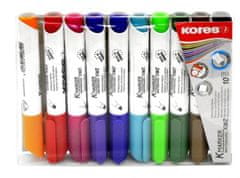 KORES Permanent marker K-MARKER fehér táblára, 3-5 mm-es ferde hegyű, 10 színből álló keverék (fekete, piros, zöld, kék, rózsaszín, türkiz, narancssárga, barna, lila, világoszöld).