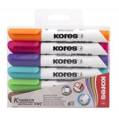 KORES Permanent marker K-MARKER fehér táblára, 3-5 mm-es ferde hegyű, 6 színű (rózsaszín, türkiz, narancssárga, barna, lila, világoszöld) keverék