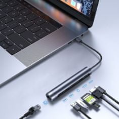 Joyroom S-H111 HUB adapter 2x USB / USB-C / HDMI 4K / RJ-45 / SD / Micro SD 100W, szürke