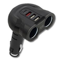 Qoltec autós szivargyújtó aljzat elosztó 12-24V | 52W | 2.4A | 2 x USB | USB QC 3.0 | USB type C PD | 2 x szivargyújtó aljzat