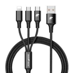 RhinoTech 3in1 töltő- és adatkábel USB-A (MicroUSB + Lightning + USB-C) 1,2m RTACC321, fekete
