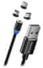 töltőkábel 3in1 Lightning+MicroUSB+USB-C/ Mágneses/ 2.4A/ Nylon/ 1m