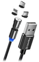 ColorWay töltőkábel 3in1 Lightning+MicroUSB+USB-C/ Mágneses/ 2.4A/ Nylon/ Mágneses forgatás 540°/ 1m