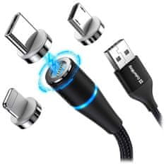 ColorWay töltőkábel 3in1 Lightning+MicroUSB+USB-C/ Mágneses/ 2.4A/ Nylon/ Quick Charge 3.0/ 1m
