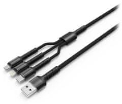 ColorWay töltőkábel 3in1 Lightning+MicroUSB+USB-C/ 4A/ Nylon/ 1.2m/ Szürke