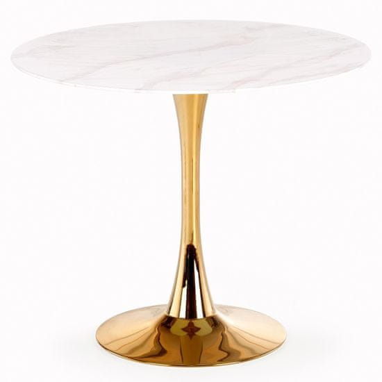Halmar Casemiro kerek étkezőasztal - fehér márvány / arany