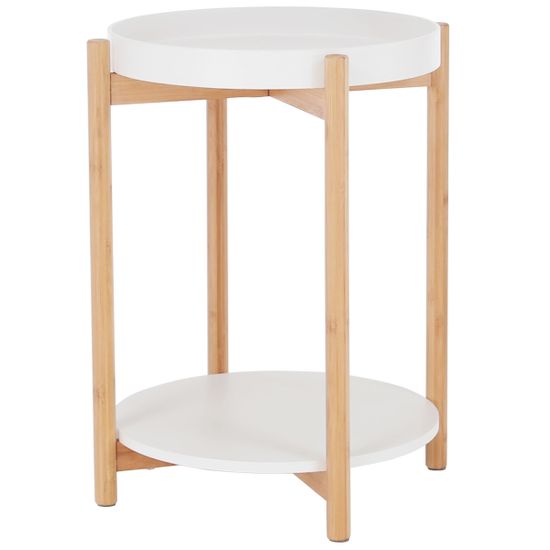KONDELA Kabra kisasztal kivehető tálcával - fehér / natúr