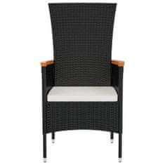 Greatstore 2 db fekete polyrattan kerti szék párnával