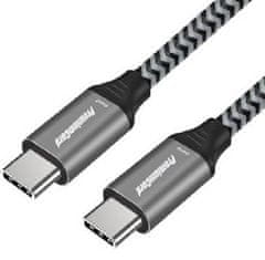 PremiumCord kábel USB-C M/M, 100W 20V/5A 480Mbps pamutfonat, 0.5m