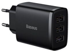 BASEUS Hálózati töltő Compact 3xUSB 17W CCXJ020101, fekete