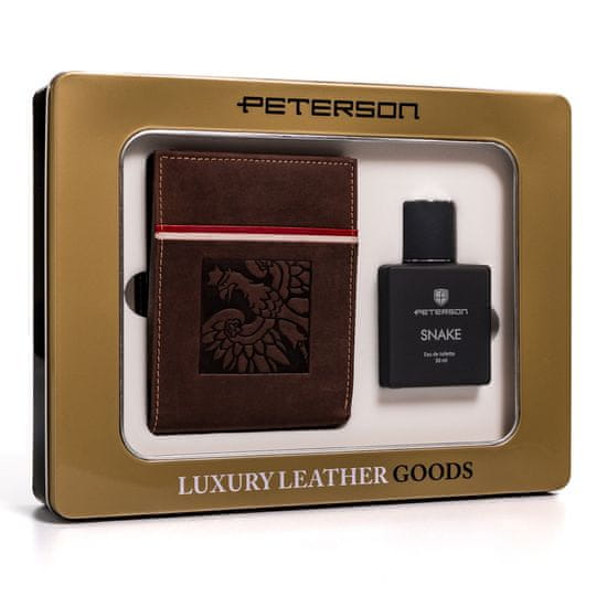 Peterson Ajándék szett: bőr, barna férfi pénztárca és eau de toilette