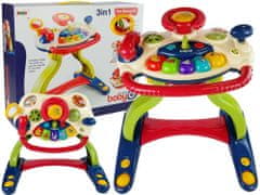 Lean-toys Interaktív baba járótábla kormánykerék 3 az 1-ben hang dallamok telefon állatok babáknak