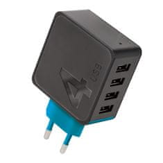 TKG Hálózati töltő: Forever TC-04 - 4 USB porttal, univerzális hálózati töltő, fekete/kék, 4,8A