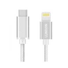 TKG Kábel: Lumann - Type-C (USB-C) / Lightning ezüst szövet adatkábel 1m