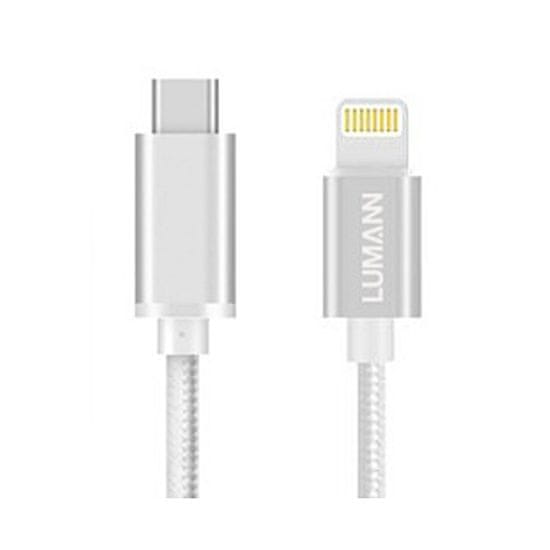 TKG Kábel: Lumann - Type-C (USB-C) / Lightning ezüst szövet adatkábel 1m