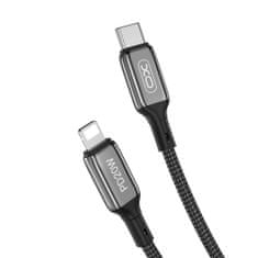 TKG Kábel: XO NB-Q180A - Type-C (USB-C) / Lightning fekete szövet kábel, 20w, 1m