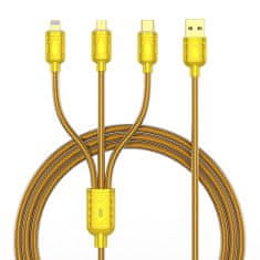 TKG XO NB216 - 3in1 kábel - (USB - Lightning / Type-C / MicroUSB) arany szövetkábel 2,4A, 1,2 m
