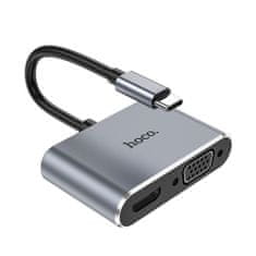 TKG Adapter: Hoco HB29- Type-C (USB-C) / HDMI + VGA HUB porttal, 15 cm kábel
