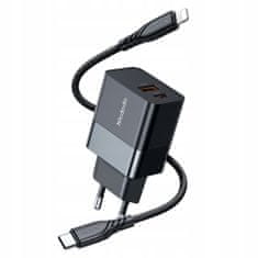 Mcdodo Telefontöltő, gyors, USB, USB-C, 20W, Iphone-hoz, univerzális, fekete, fekete Mcdodo CH-1951