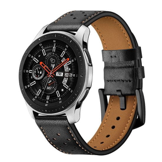 TKG Huawei Watch 3 / Watch 3 Pro okosóra szíj - TECH-PROTECT Leather fekete bőr szíj (22 mm szíj szélesség)