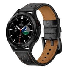 TKG Samsung Galaxy Watch 5 / 5 Pro (40 / 44 / 45 mm) okosóra szíj - TECH-PROTECT Leather fekete bőr szíj (20 mm szíj szélesség)