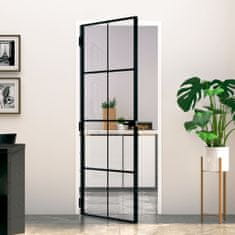 Greatstore fekete edzett üveg és alumínium vékony beltéri ajtó 83x201,5 cm
