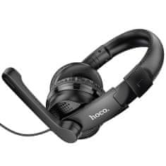 TKG Headset: HOCO W103 - fekete fejhallgató mikrofonnal (vezetékes: audió jack+ audio jack adapter)