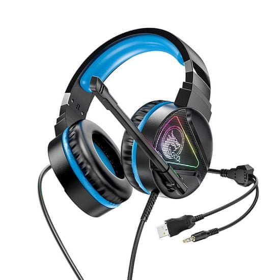 TKG Headset: HOCO W104 - fekete/kék fejhallgató mikrofonnal (vezetékes: Jack/USB)