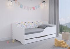 Wooden Toys LILU gyerekágy laminált oldallal 160x80cm matraccal és ágyneműtartóval - színes dínós