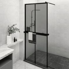 Greatstore fekete ESG üveg és alumínium zuhanyfal polccal 100 x 195 cm