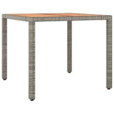Vidaxl szürke polyrattan és tömör akácfa kerti asztal fa asztallappal 319549