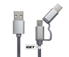 iGET CABLE G2V1 - Univerzális adat- és töltőkábel USB-C és microUSB csatlakozókkal, 2A gyorstöltéssel